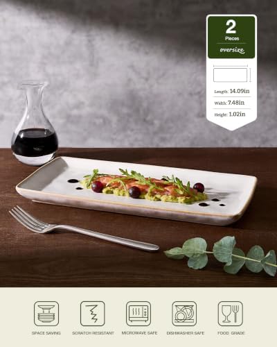 famiware Serving Platters for Food, 14.09"x7.48", 2-Pack, Cappuccino White - Image 2
