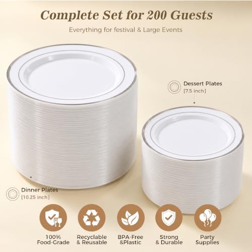 BESTVIP 400PCS Silver Plastic Plates,Heavy Duty Disposable Silver Plates - Image 6