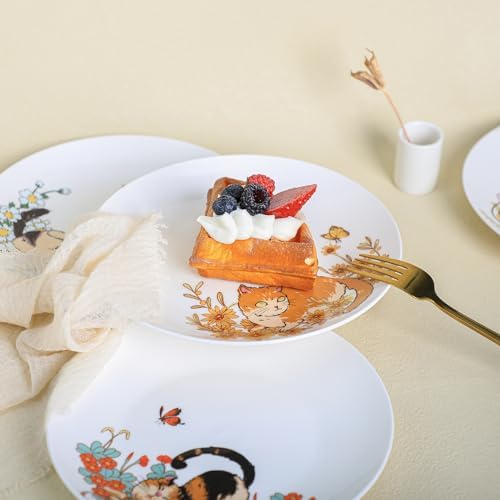 Colias Wing 8 Inch Cat and Flower Pattern Stylish Design Ceramic Salad/Pasta/Fruit/Appetizer/Dessert Dishes Holiday Plates Christmas Dinner Plates-Set of 4-4 Cats-8 Inch - Image 5