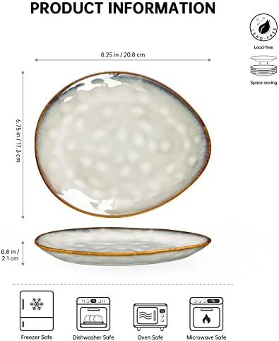 Henten Home Ceramic Appetizer Plate Set, 6.75 Inch Dessert Plates, Reactive Glaze Serving Plates for Snack, Sushi, Set of 4, Microwave & Dishwasher Safe (White) - Image 2