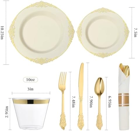 Bestluck 350PCS Ivory Disposable Dinnerware for 50 Guests - Image 2