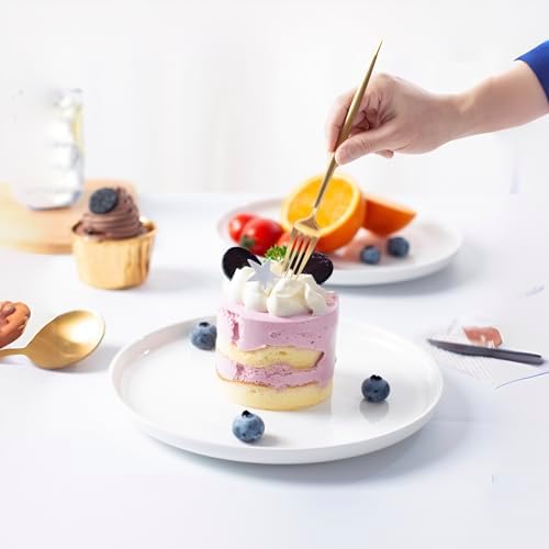 AntoKueh Off-White Small Ceramic Plates Set of 4, 6 Inch Round Porcelain Appetizer Plate,Mini Dessert Plates with lipped Edge for Cake, Snack, Bread - Image 5