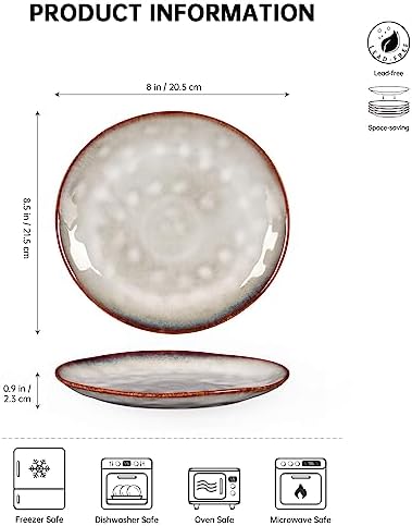 Henten Home Ceramic Dessert Plates, 8.5 Inch Salad Plate Set of 4, Porcelain Snack Serving Dishes for Cake, Kitchen, Microwave & Dishwasher Safe, Reactive Glaze (White) - Image 2