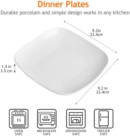 Ceramic Square Dinner Plates,9 Inch Square Serving Plate for Steak, Pasta, Salad, Snacks, Dessert, Appetizer Plates-Set of 4 - Image 2