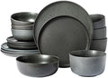 Gibson Elite James Street Stoneware Matte Reactive Double Bowl Dinnerware Set - Truffle Grey, Service for 4 (16pcs) by GibsonHomewares