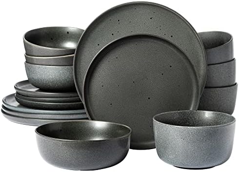 Gibson Elite James Street Stoneware Matte Reactive Double Bowl Dinnerware Set - Truffle Grey, Service for 4 (16pcs) by GibsonHomewares