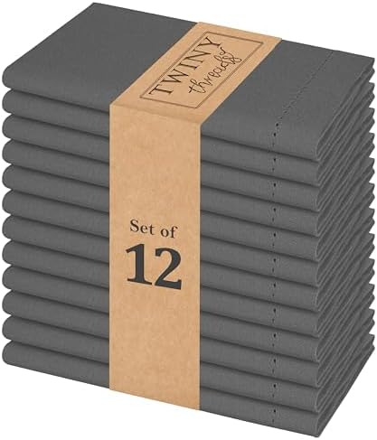 TWINY threads 12 Piece 100% Cotton Cloth Napkins, 18"x18", Reusable, Grey by TWINYThreads