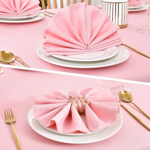 Wolkemer Set of 4 Pink Cloth Napkins 17 x 17 Inches Solid Washable Polyester Dinner Napkins with Hemmed Edges for Dinners Parties Weddings Banquets Events Table Decoration - Image 4