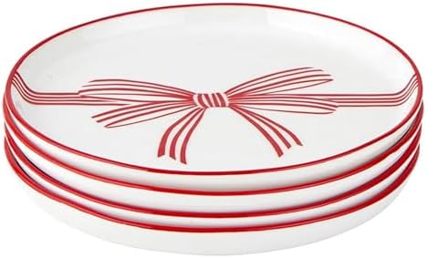 Santa Barbara Design Studio Christmas Appetizer Plates - Set of 4 Small Ceramic Plates, 5.25" Diameter, Red Bow by SantaBarbaraDesignStudio