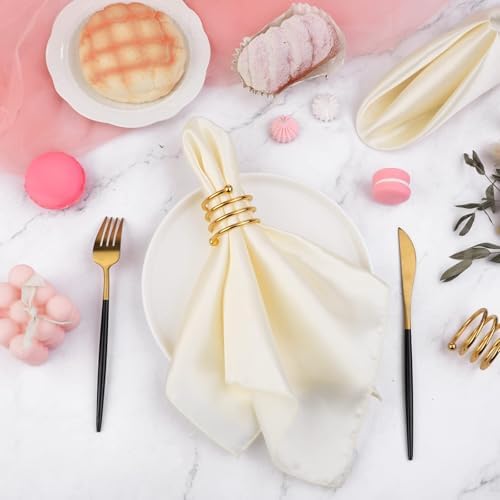 MCEAST Satin Cloth Napkins and Napkin Rings Set of 8, Smooth Fabric Table Napkins and Napkin Holder for Wedding, Birthday Dinner Party, Family Gatherings, Table Decor (Ivory, 17 x 17 Inches) - Image 4