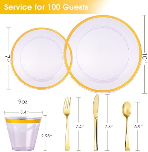 N9R 600PCS Purple Gold Plastic Plates, Disposable Dinnerware Set for Party - Image 2