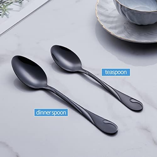 Black Dinner Spoon Set, Seeshine 7.6-inch Stainless Steel Shiny Black Soup Table Spoon Silverware, Set of 6 - Image 5