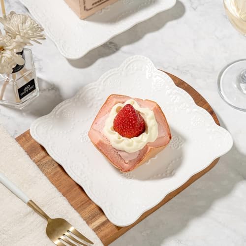 White Small Dessert Plates Set of 4,Ceramic Dinner Plates 6 Inch for Appetizer, Fruits, Cake, Microwave Safe,Christmas Gift,Relief Style - Image 6