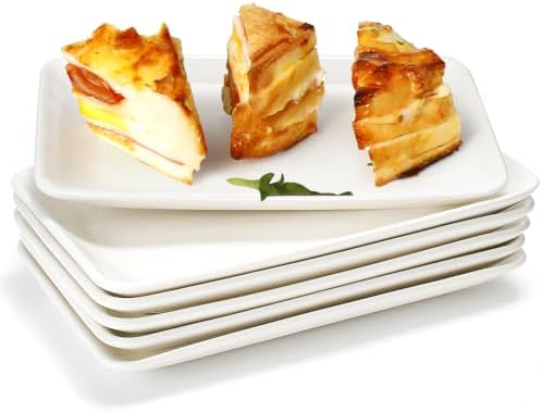 AISBUGUR Rectangular Salad Plates, 8 Inch Porcelain Dessert Plates Set, Serving Trays for Salad, Appetizers, Fruit, Sushi, Appetizer Plates - Dishwasher and Oven Safe, Set of 6, White by AISBUGUR