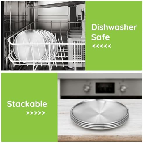 Stainless Steel Plates, 4 Set 6.7 inch 304(18/8) Metal Food Serving Plate, Reusable Snack Eating Dishes Round Shatterproof Plate Silver Dinnerware for BBQ Dinner Oven Dishwasher Safe - Image 4