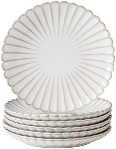Ceramic 8 inch Salad Plates, Set of 6, Microwave & Dishwasher Safe, Vintage Farmhouse Small Dinner, Dessert Plates for Kitchen , Cake Serving Stoneware Dishes Housewarming Gift (8 inch, Petal) by Simplelife