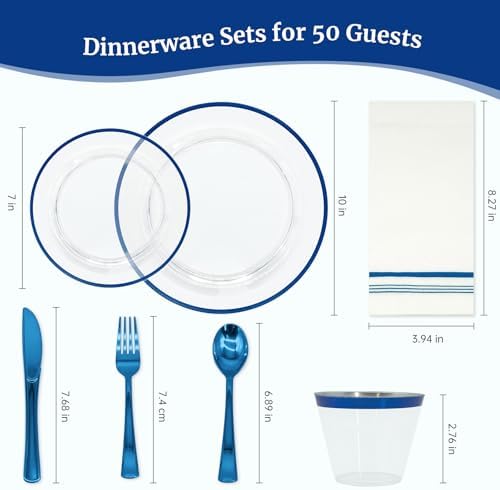 AIRE Blue Gold Plastic Plates Set, 350PCS Disposable Tableware for 50 - Image 2