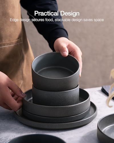 Famiware Star Stoneware Dinnerware Sets with Pasta Bowls, 24pc Dishes for 6 - Image 6