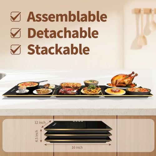 Food Warmers for Parties Buffet, （47"x12"） Assemblable Stackable Electric Warming Tray with 8-Level Temperature Adjustment and 8-Hour Timer, Upgraded Desktop-Protecting Food Warming Mat - Image 2