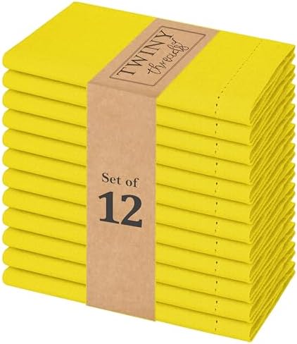 TWINY threads 12 Piece 100% Cotton Cloth Napkinss, 18"x18", Lemon Yellow by TWINYThreads
