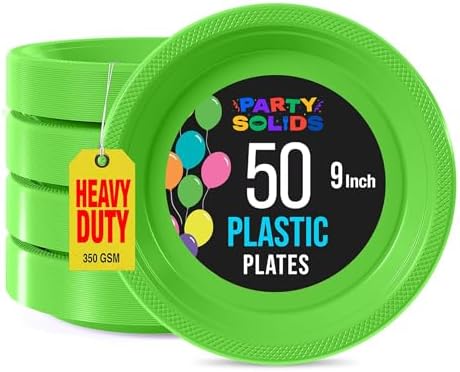 Party Solids Sturdy Lime Green Plastic Plates 9" Party Plates 50 Pcs by Exquisite