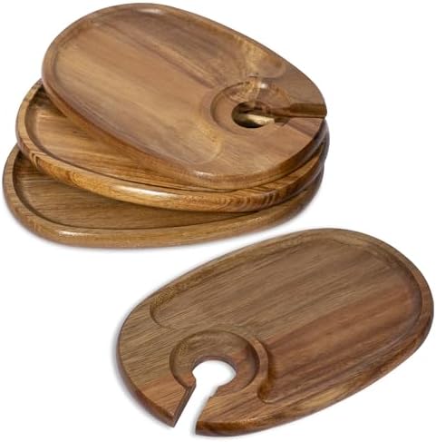 Wine Glass Holder Plates – Acacia Wooden Appetizer & Snack Plates for Party, Wine & Cheese Mini Charcuterie Boards, Set of 4 – Great Gift for Wine Lovers - Image 4