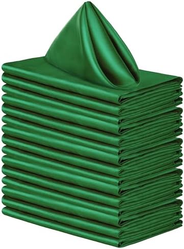 ANECO 16 Pack Square Satin Napkin Bright Silk Table Napkin Soft Smooth Fabric Table Napkin for Wedding Banquet Party Decoration, Forest Green, 20 x 20 Inch by Aneco