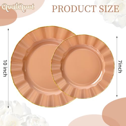 72PCS Mocha Mousse Plastic Plates, Wavy Plates with Gold Rim - Image 3