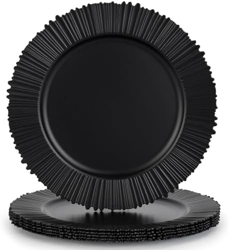 13" Line Black Charger Plates, Classic Chargers for Dinner Plates, Reusable Plastic Table Setting Bulk Event, Party, Wedding, Festival, Baby Shower by Kazozobi