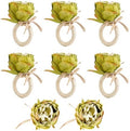 Handcraft Green Flower Napkin Rings Set of 8, Peony Napkin Holder Floral Rings With Jute Bow Buckles for Summer, Wedding, Banquet, Birthday, Christmas, Valentine's, Thanksgiving Table Decoration by FEKIDO