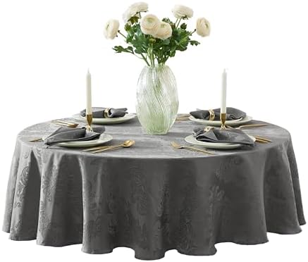 Newbridge Barcelona Damask Fabric Tablecloth, 70 Inch Round, Grey – No Iron, Soil Resistant Table Cover for Dining, Parties and Holidays by HomeBargainsPlus
