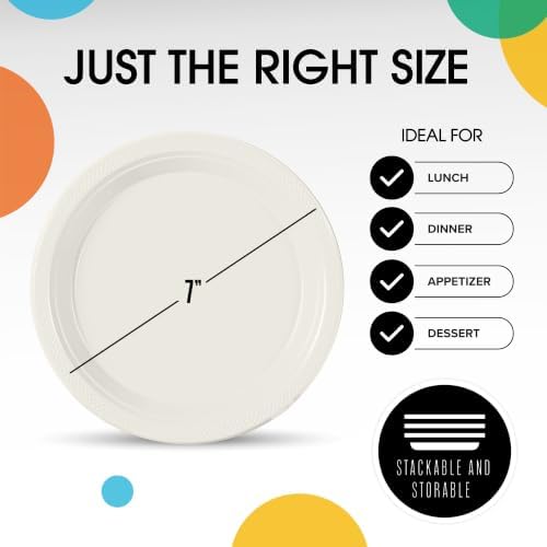 Exquisite Party Solids Sturdy Ivory Plastic Plates 7" Cake Plates 50 Pcs - Image 3