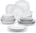 MALACASA Dinnerware Sets, 24 Piece Porcelain Square Dishes, White with Silver Rim Plates and Bowls Sets, Ceramic Dish Set for 6, Chip Resistant Dishware Sets, Series ELISA by MALACASA