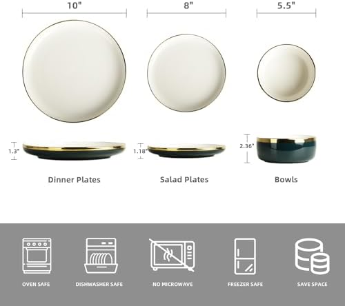Pokini Porcelain Dinnerware Sets for 4, Luxury China Plates and Bowls Sets - Image 2