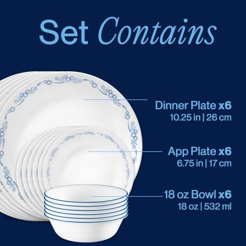 Corelle Cornflower Blue 18-Piece Round Dinnerware Set, Service for 6 - Image 3