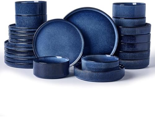 Famiware Star Stoneware Dinnerware Sets with Pasta Bowls, 24pc Dishes for 6 by Famiware