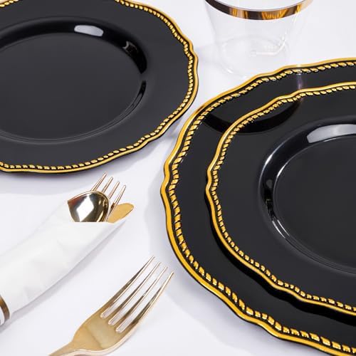 Hioasis 175 Pcs Black and Gold Plastic Plates Wedding & Party - Image 6