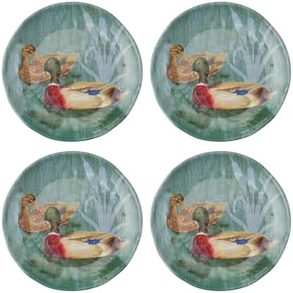 UP At the Lake Melamine Round Dessert Plates, Small Serving Plates, for Appetizer, Snacks, and Side Dishes, Green, 6 Inch, Set of 4 by UPware