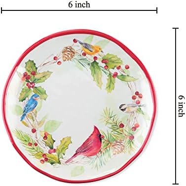 UP UPware Winter Birds Melamine Round Dessert Plates, Small Serving Plates, Christmas Decorations, for Appetizer, Snacks, and Side Dishes, Red, 6 Inch, Set of 4 - Image 2