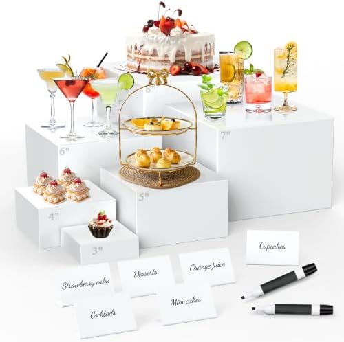 6 Pcs Buffet Risers with Mini Sign and Maker, Food Risers Display Stands for Buffet Table Party Catering Dessert Jewelry Collectibles, Nesting Cube Boxes with Hollow Bottoms (8",7",6",5",4",3") by GetEverybodySatisfied