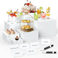 6 Pcs Buffet Risers with Mini Sign and Maker, Food Risers Display Stands for Buffet Table Party Catering Dessert Jewelry Collectibles, Nesting Cube Boxes with Hollow Bottoms (8",7",6",5",4",3") by GetEverybodySatisfied