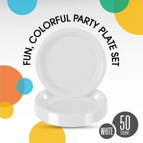 Exquisite Party Solids Sturdy White Plastic Plates 10" Party Plates 50 Pcs - Image 2