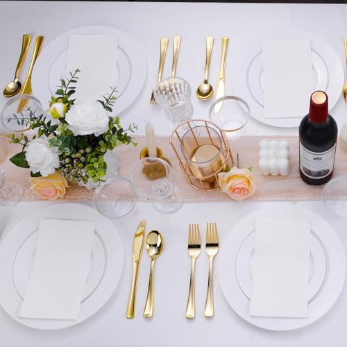 Bestluck Plastic Plates 50PCS White Plates Disposable Heavy Duty Reusable - Image 3