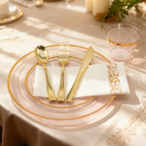 AIRE Gold Pink Plastic Plates Set, 175PCS Disposable Tableware for 25 - Image 3