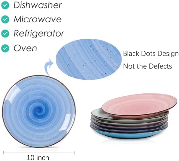 Selamica Ceramic 10 inch Dinner Plates, Large Dessert Salad Plates, Porcelain Serving Plate for Appetizer, Pancakes, Steak, Set of 6, Black Speckles, Gradient Color - Image 2