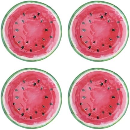 UP Watermelon Melamine Round Dessert Plates, Small Serving Plates, for Appetizer, Snacks, and Side Dishes, Red, 6 Inch, Set of 4 by UPware