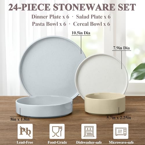 Herogo Dinnerware Dishes Sets with Salad Bowls, 24 Piece Plates and Bowls for 6, Ceramic Stoneware for Kitchen, Chip & Scratch Resistant Dinner Ware, Speckled Multicolor - Image 2