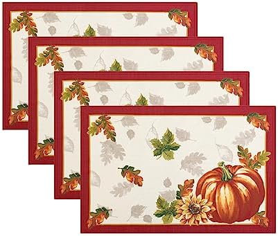Elrene Home Fashions Swaying Leaves Bordered Fall Placemats, Seasonal Dining Table Mats, 13" W x 19" L, Set of 4 by ElreneHomeFashions