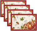 Elrene Home Fashions Swaying Leaves Bordered Fall Placemats, Seasonal Dining Table Mats, 13" W x 19" L, Set of 4 by ElreneHomeFashions