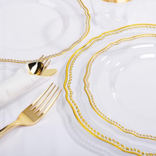 Hioasis 175 Pcs Clear Gold Plastic Plates Wedding & Party - Image 5